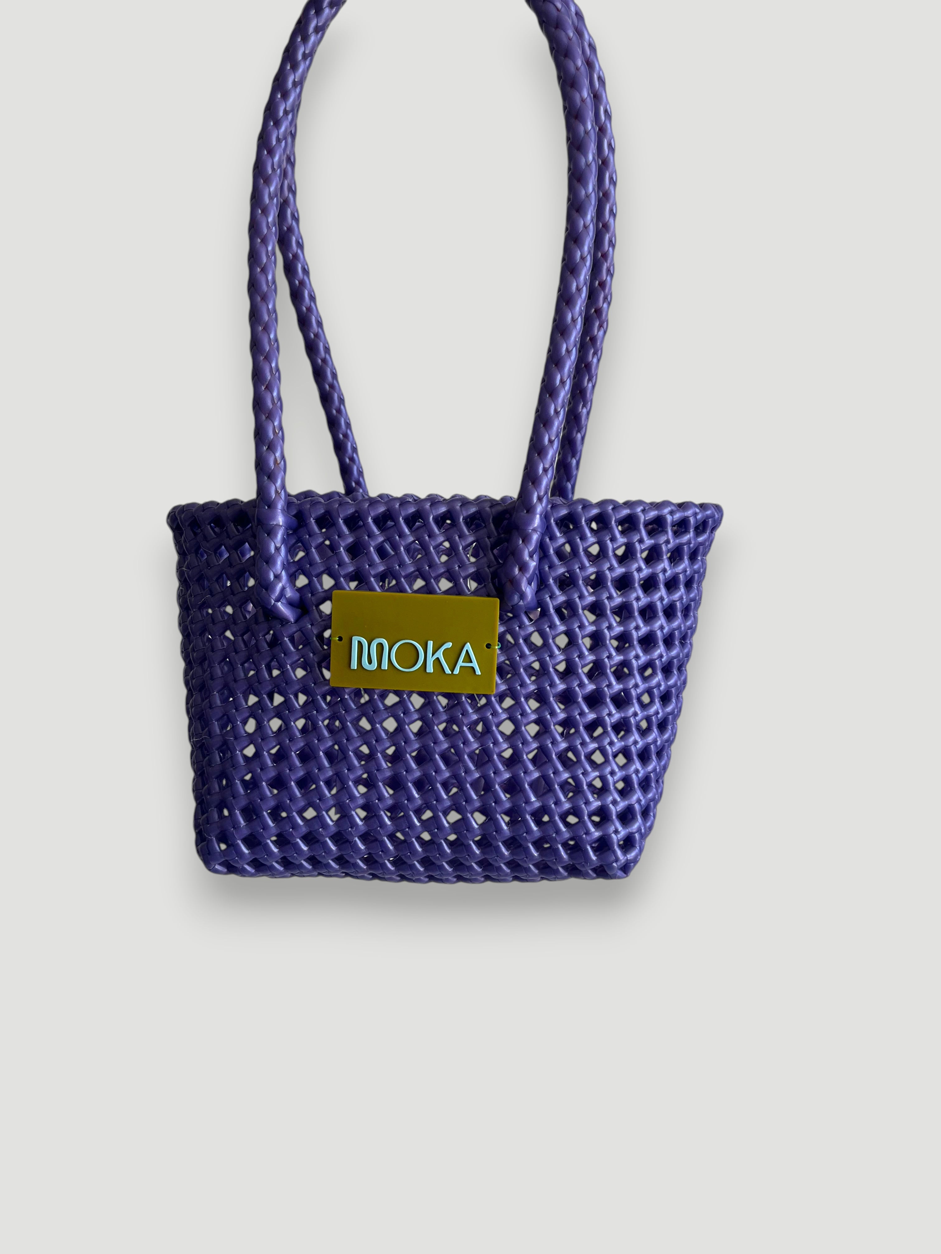 N°530XS - SAC PANIER TRESSÉ MAIN - MINI - violet irisé