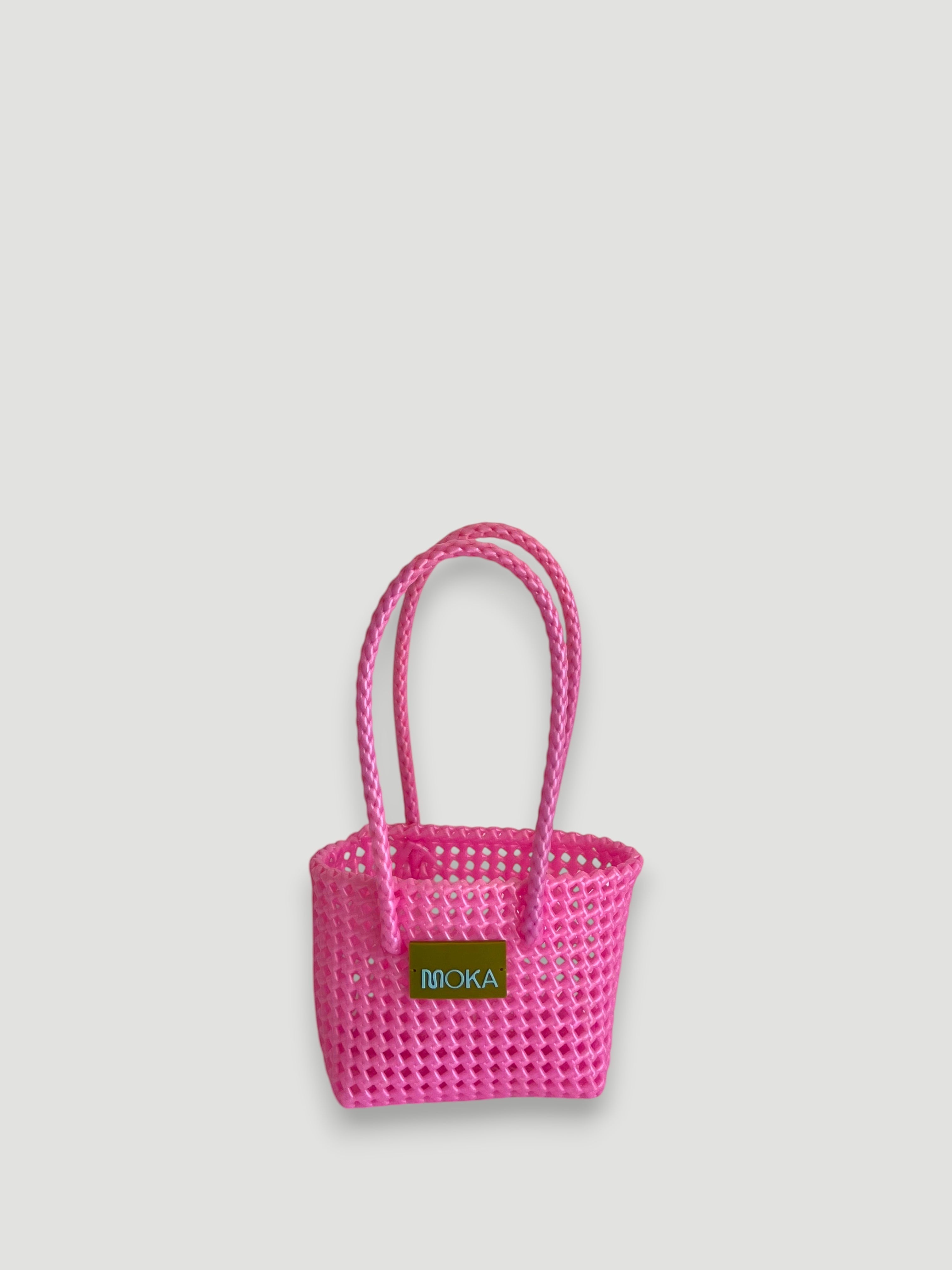 N°531XS - SAC PANIER TRESSÉ MAIN - MINI - rose clair irisé