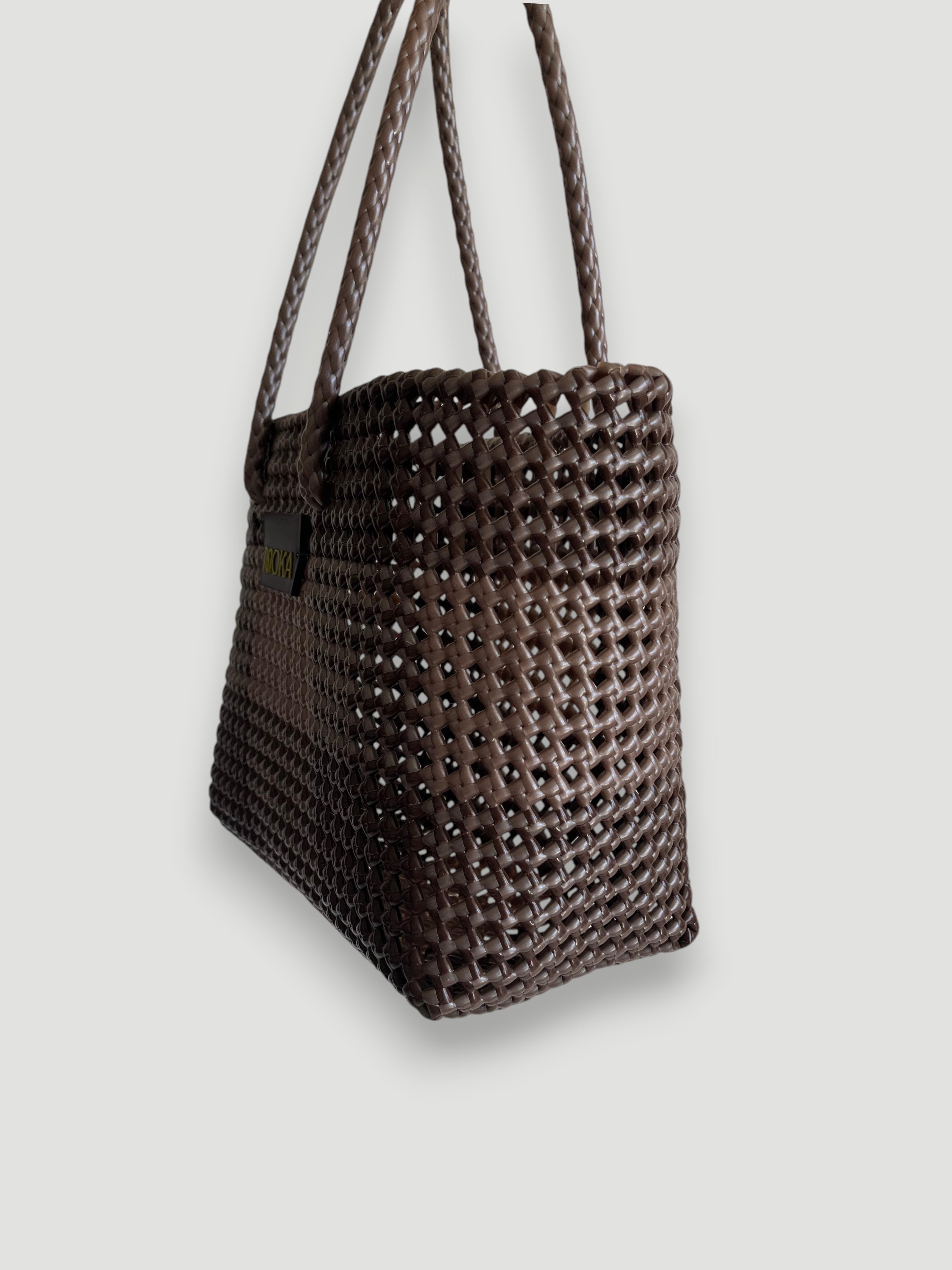 N°514M - SAC PANIER TRESSÉ MAIN - MOYEN - marron & marron métallique