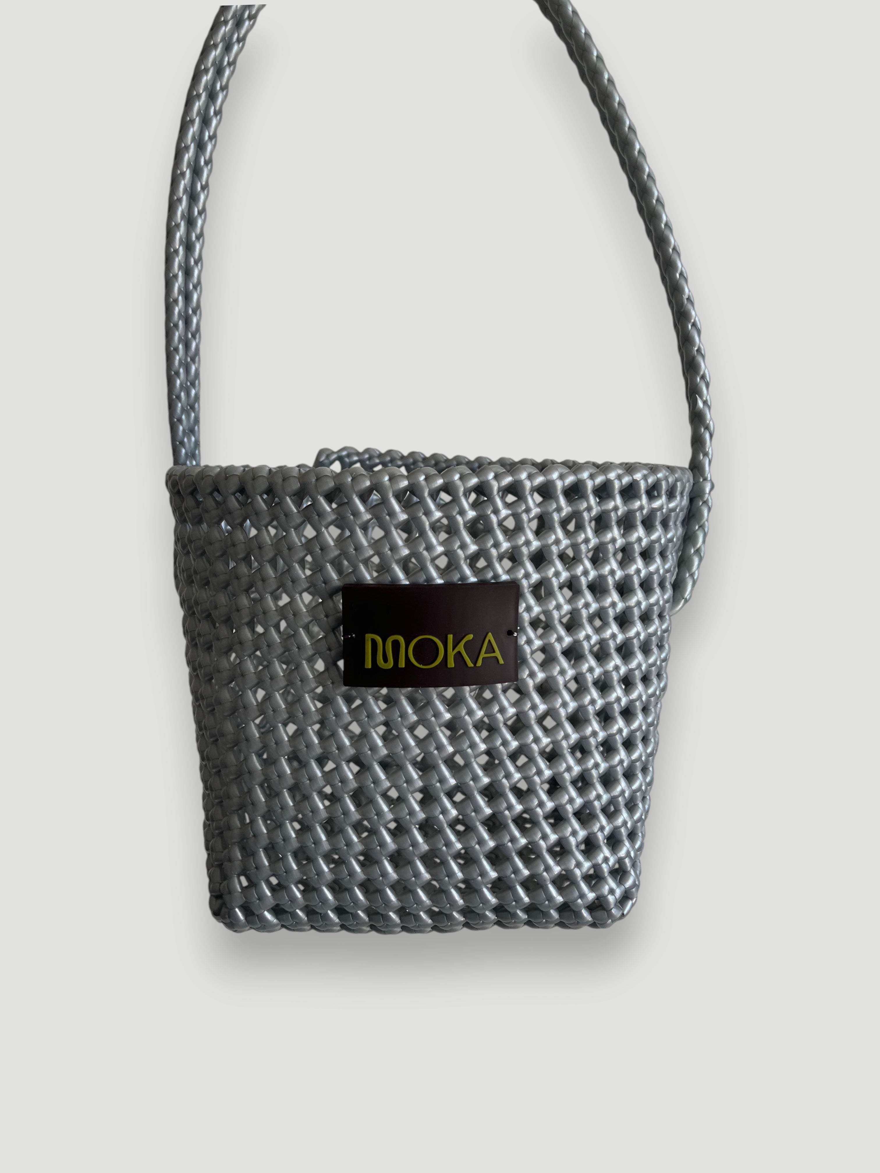 N°4SE - SAC PANIER TRESSÉ MAIN - SEAU - argenté
