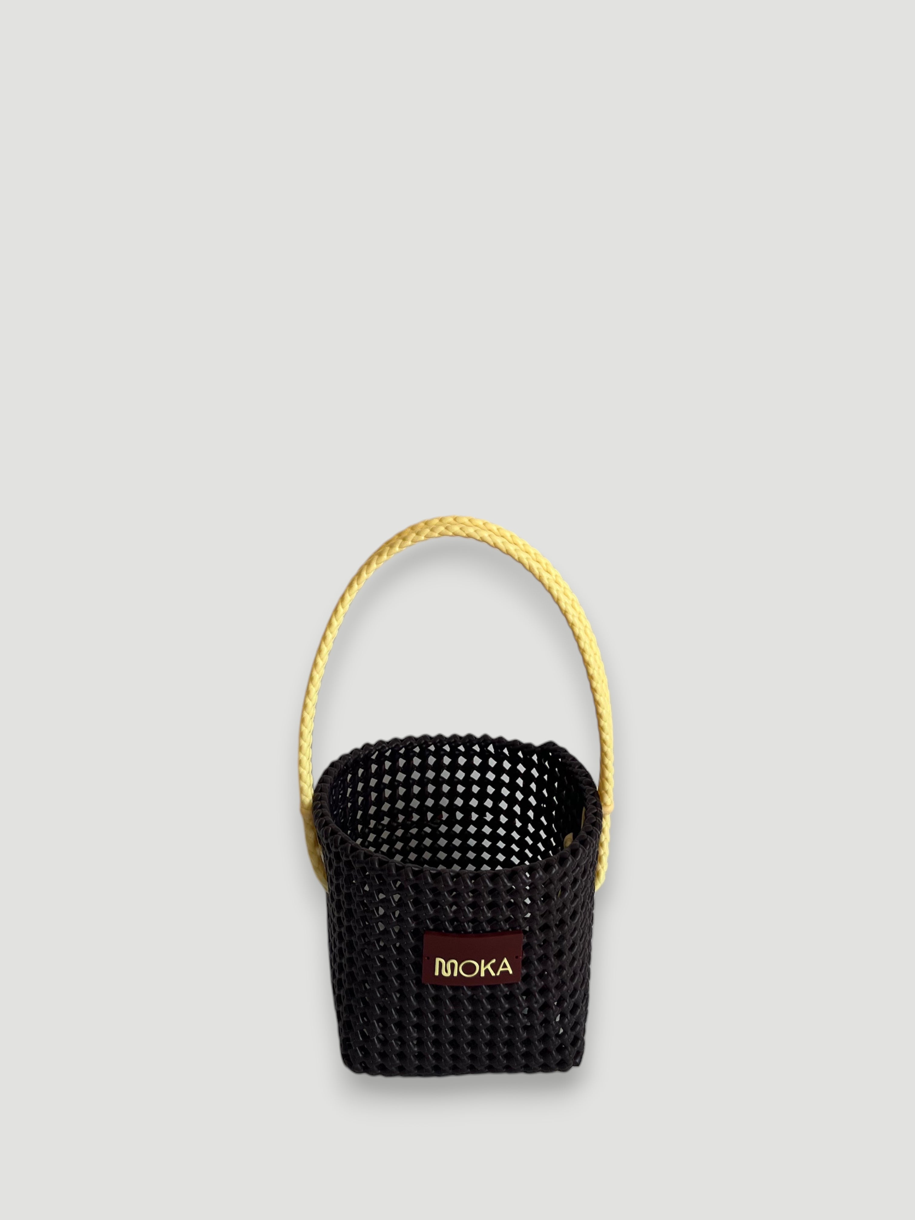 N°6SE - SAC PANIER TRESSÉ MAIN - SEAU - marron & crème
