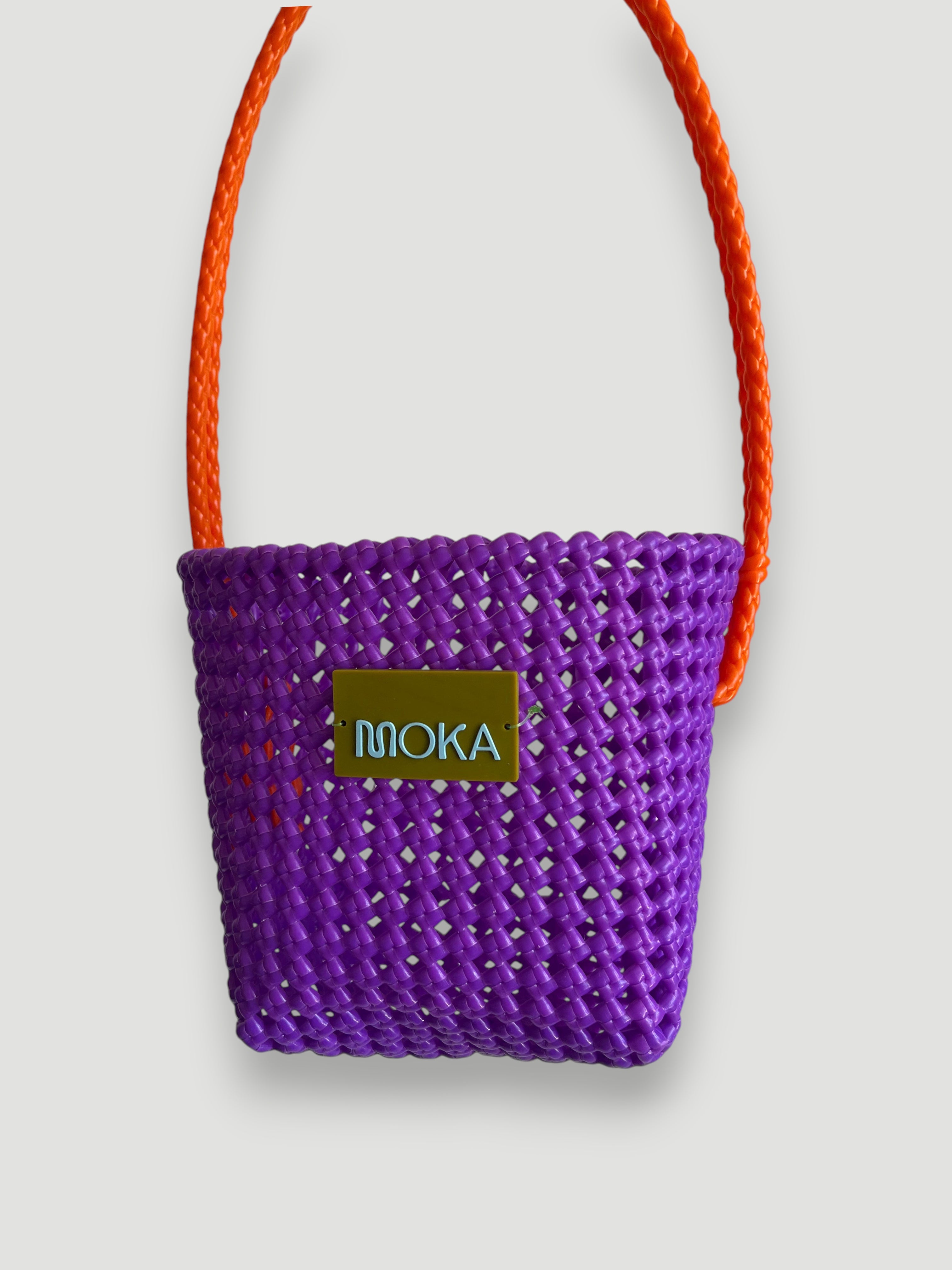 N°8SE - SAC PANIER TRESSÉ MAIN - SEAU - violet & orange