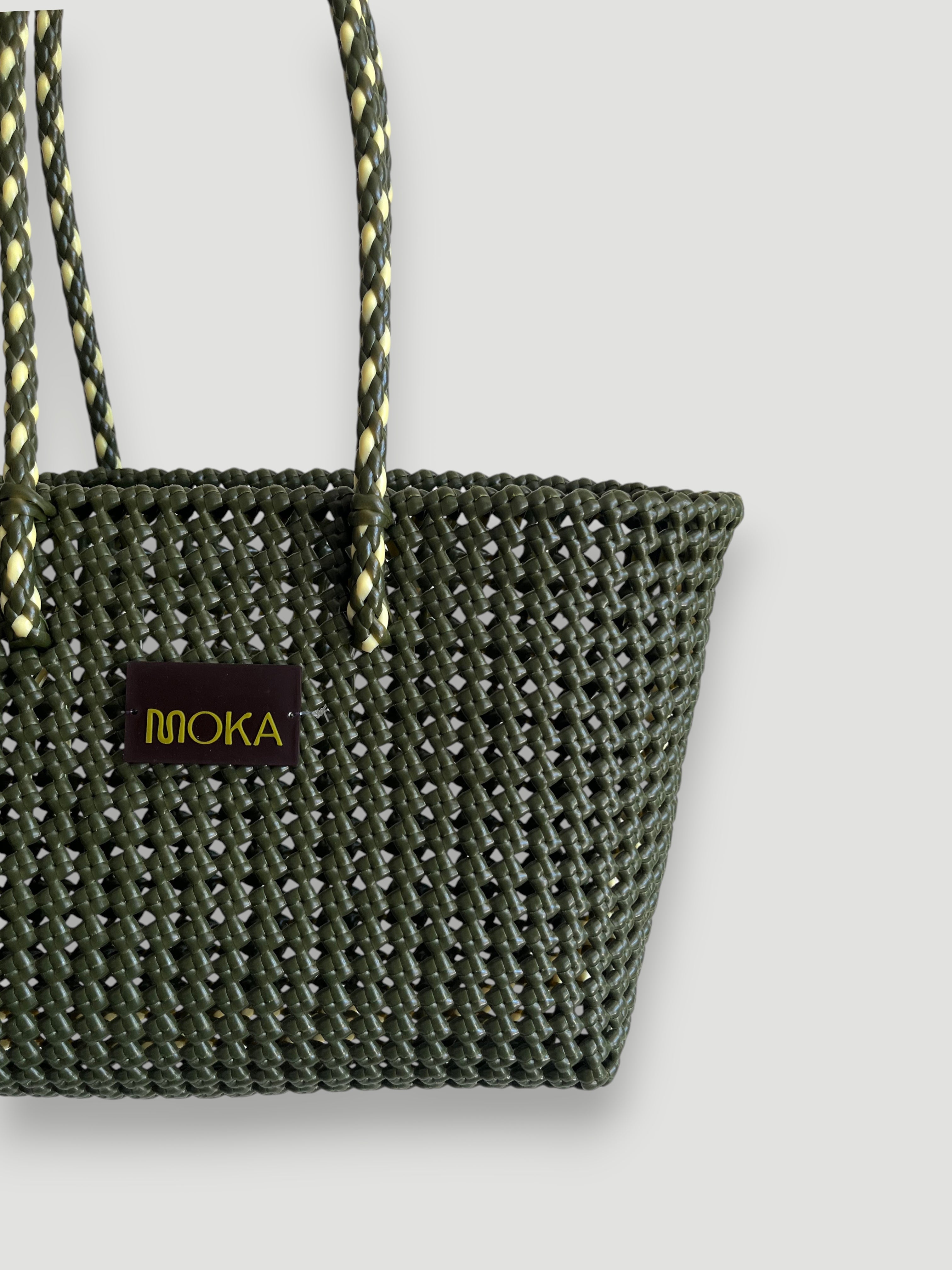 No. 45M bis - HAND-BRAIDSTAKEN BASKET BAG - MEDIUM - khaki &amp; cream