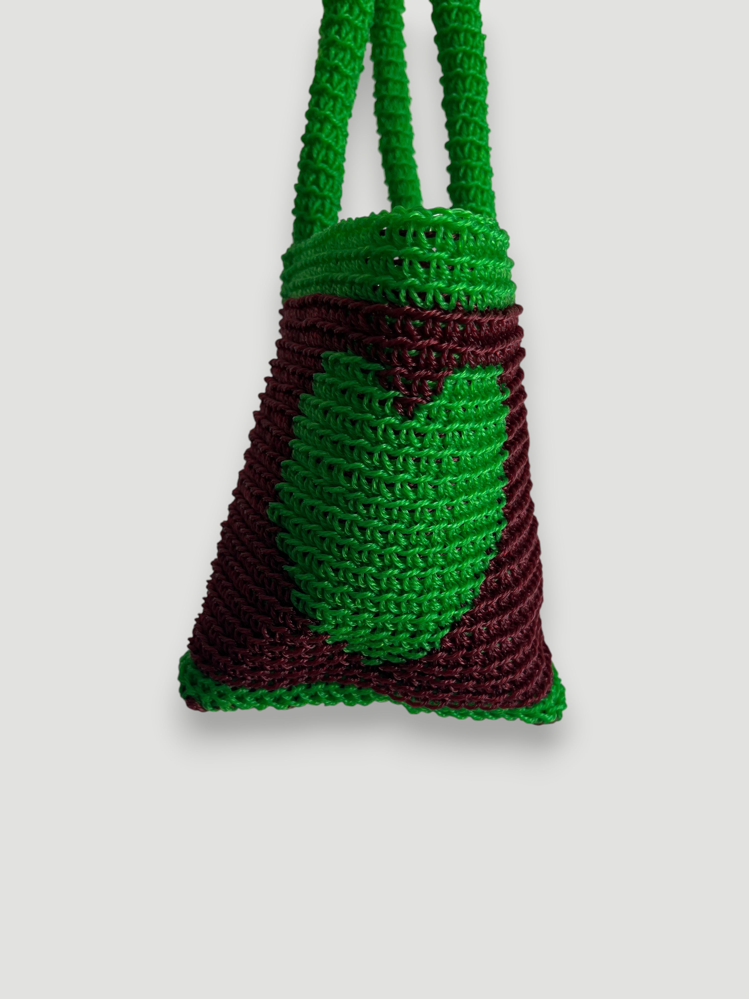 N°29SC - SAC PANIER CROCHET COEUR S - PETIT - BORDEAUX & VERT