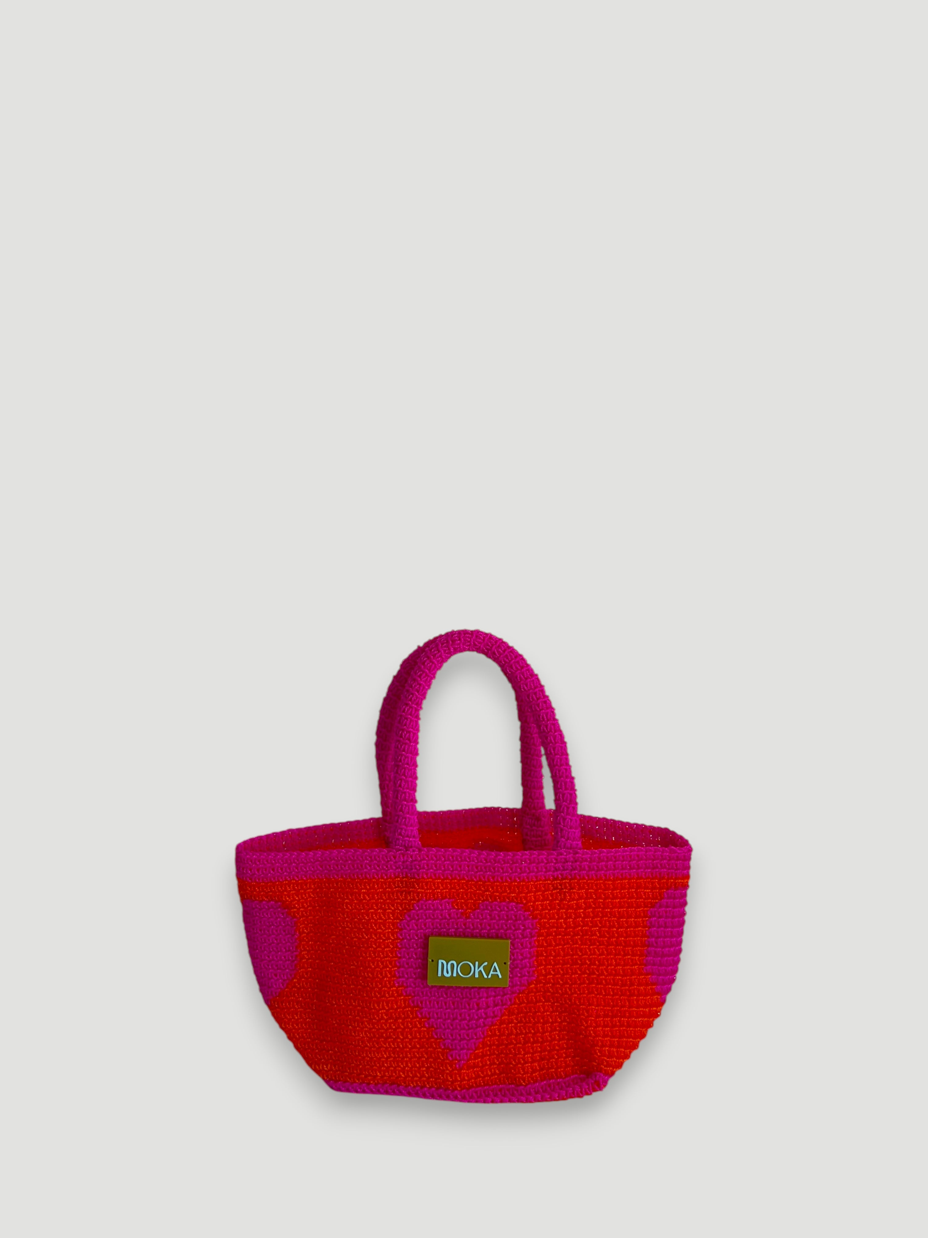 N°30SC - SAC PANIER CROCHET COEUR S - PETIT - ROSE & ORANGE