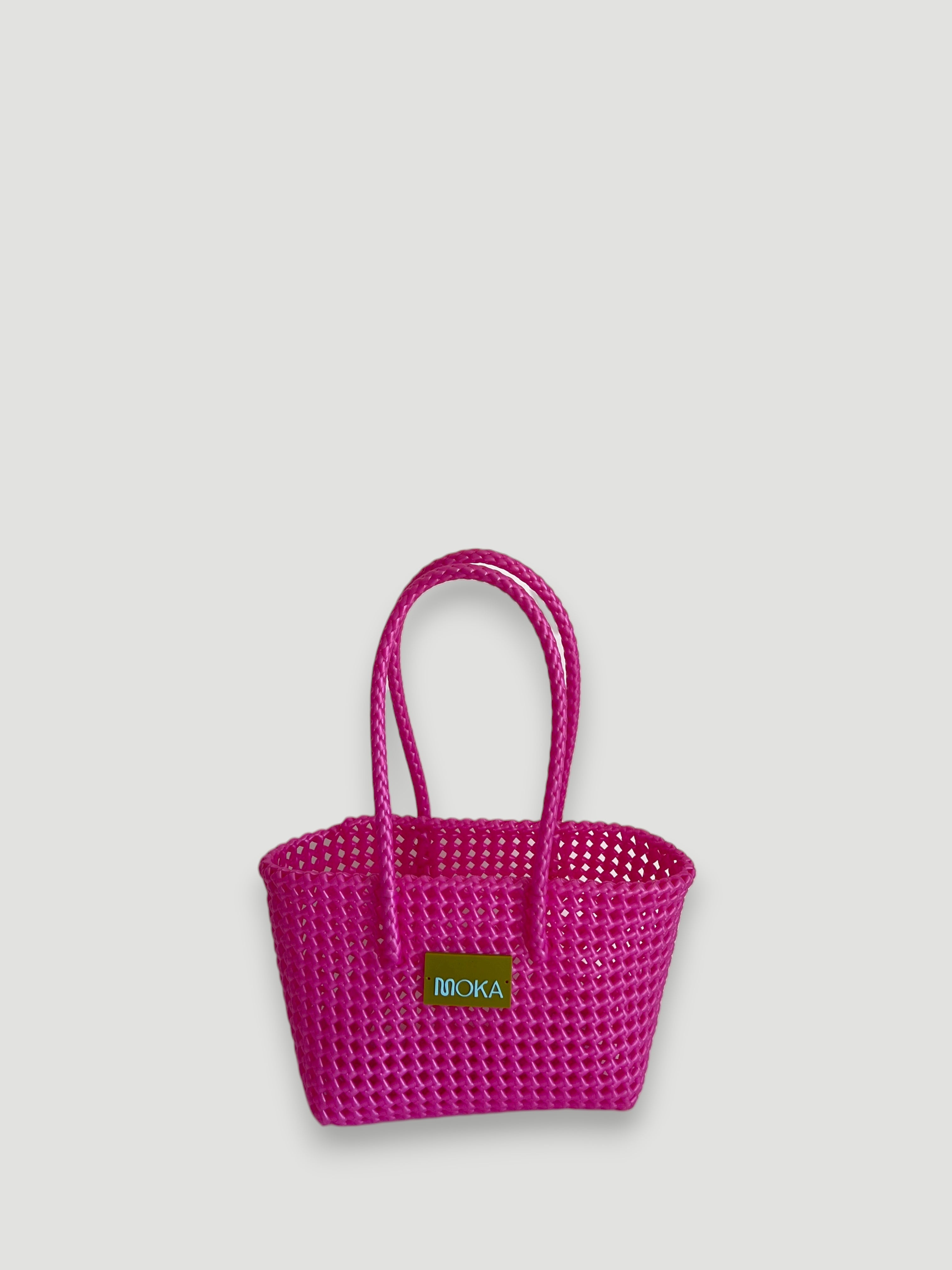 N°526S - SAC PANIER TRESSÉ MAIN - PETIT - rose foncé irisé