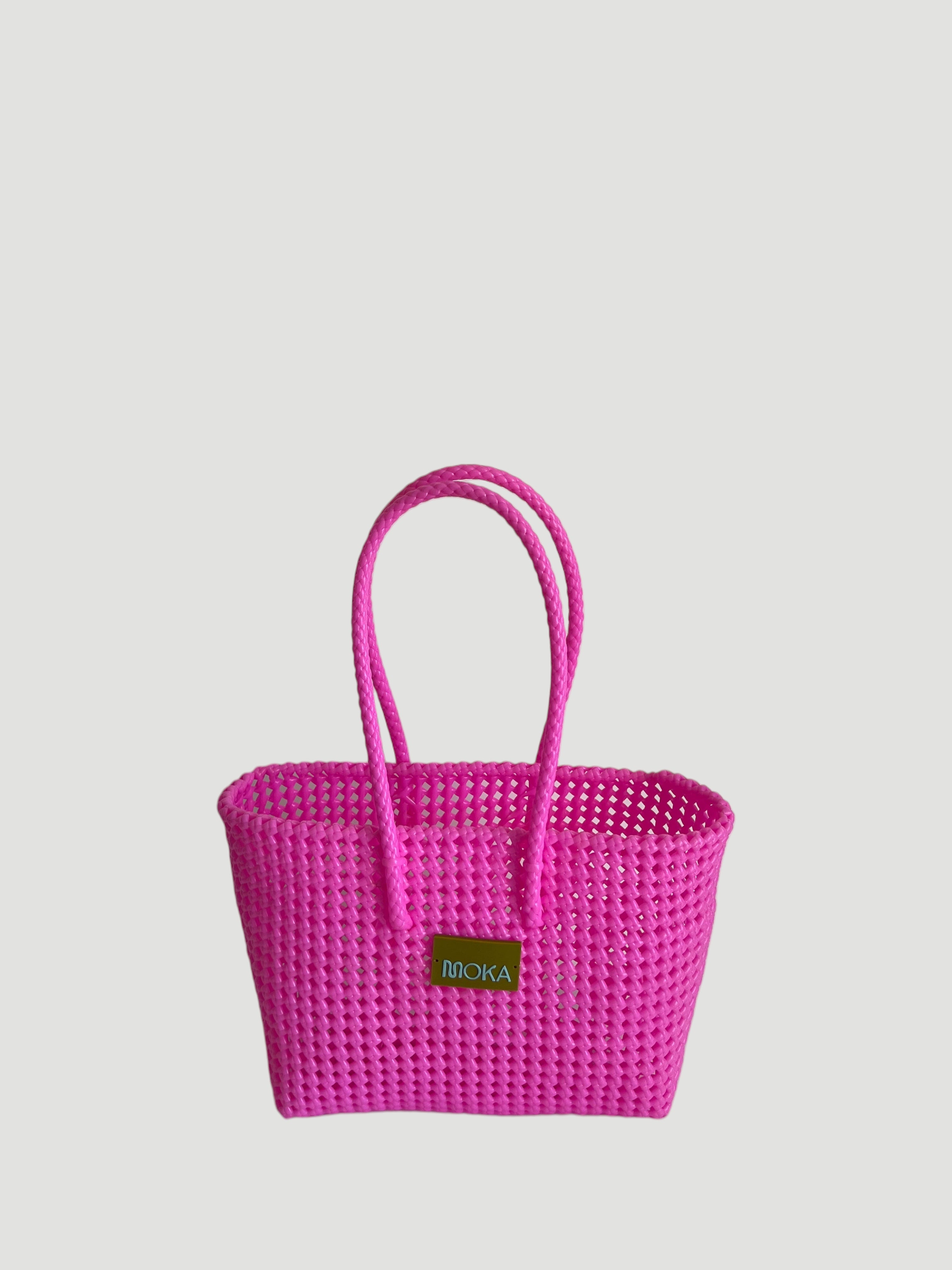N°39M - SAC PANIER TRESSÉ MAIN - MOYEN - rose clair