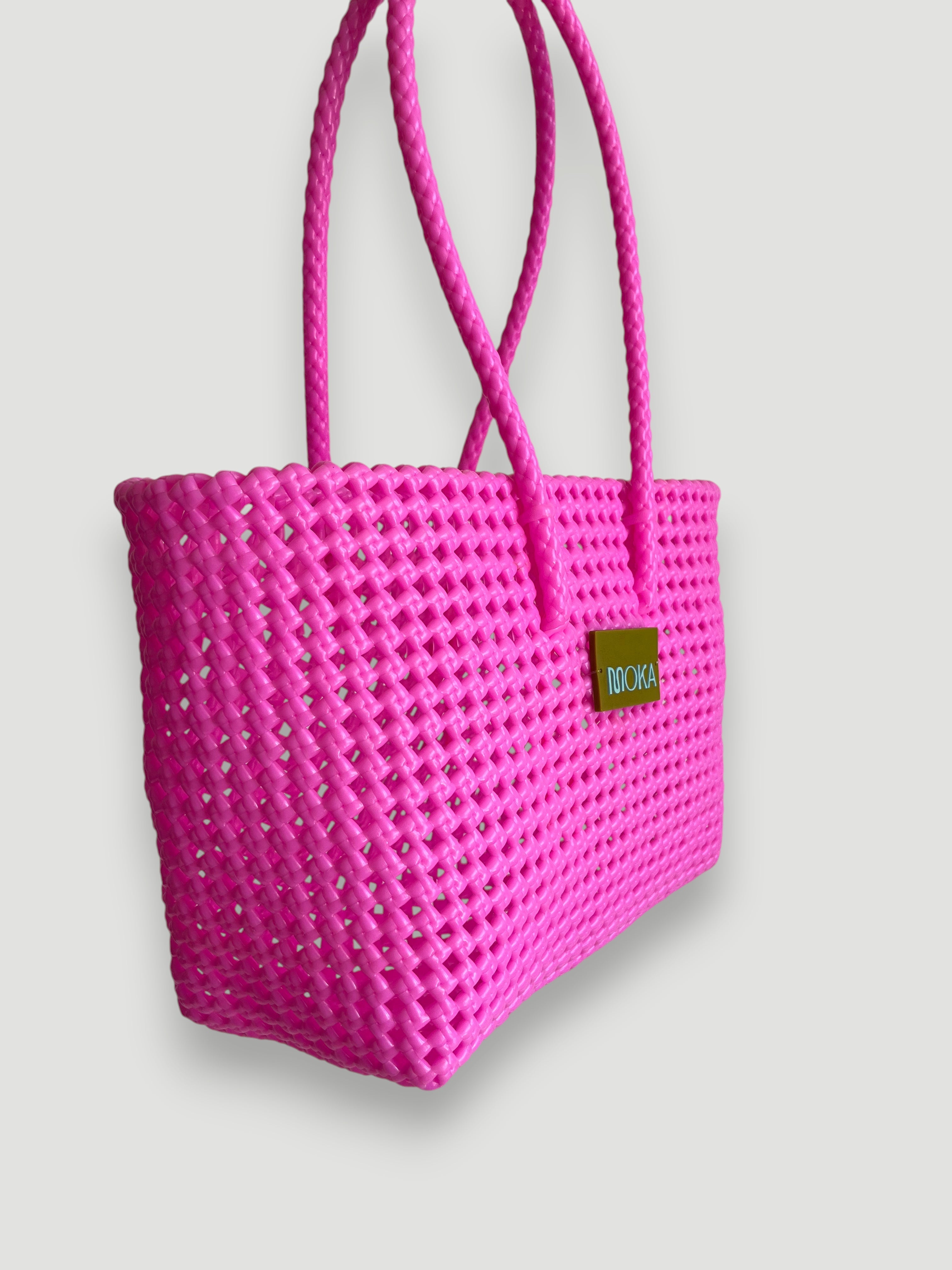 N°39M - SAC PANIER TRESSÉ MAIN - MOYEN - rose clair