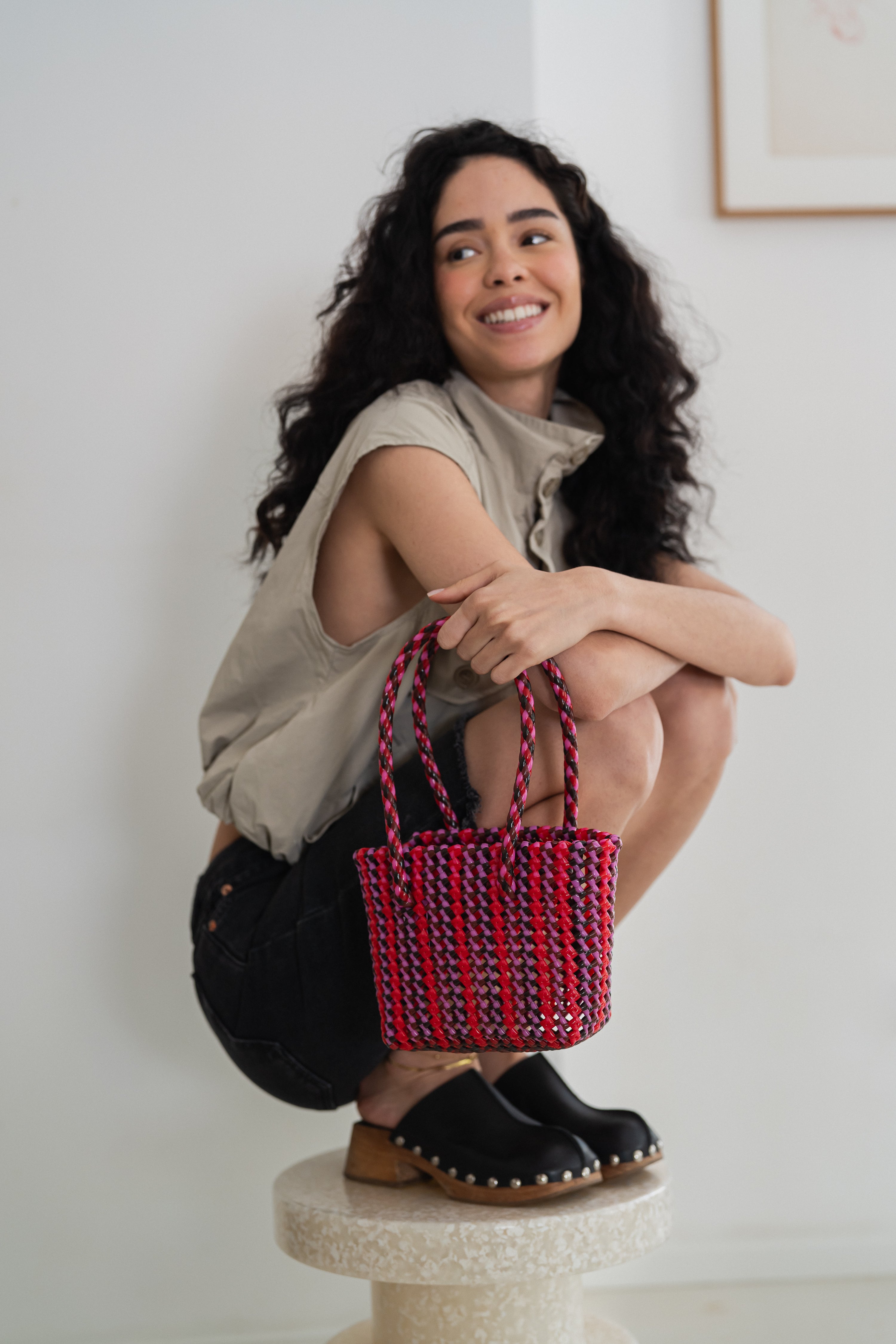 N°304XS - SAC PANIER TRESSÉ MAIN - MINI - multicolors
