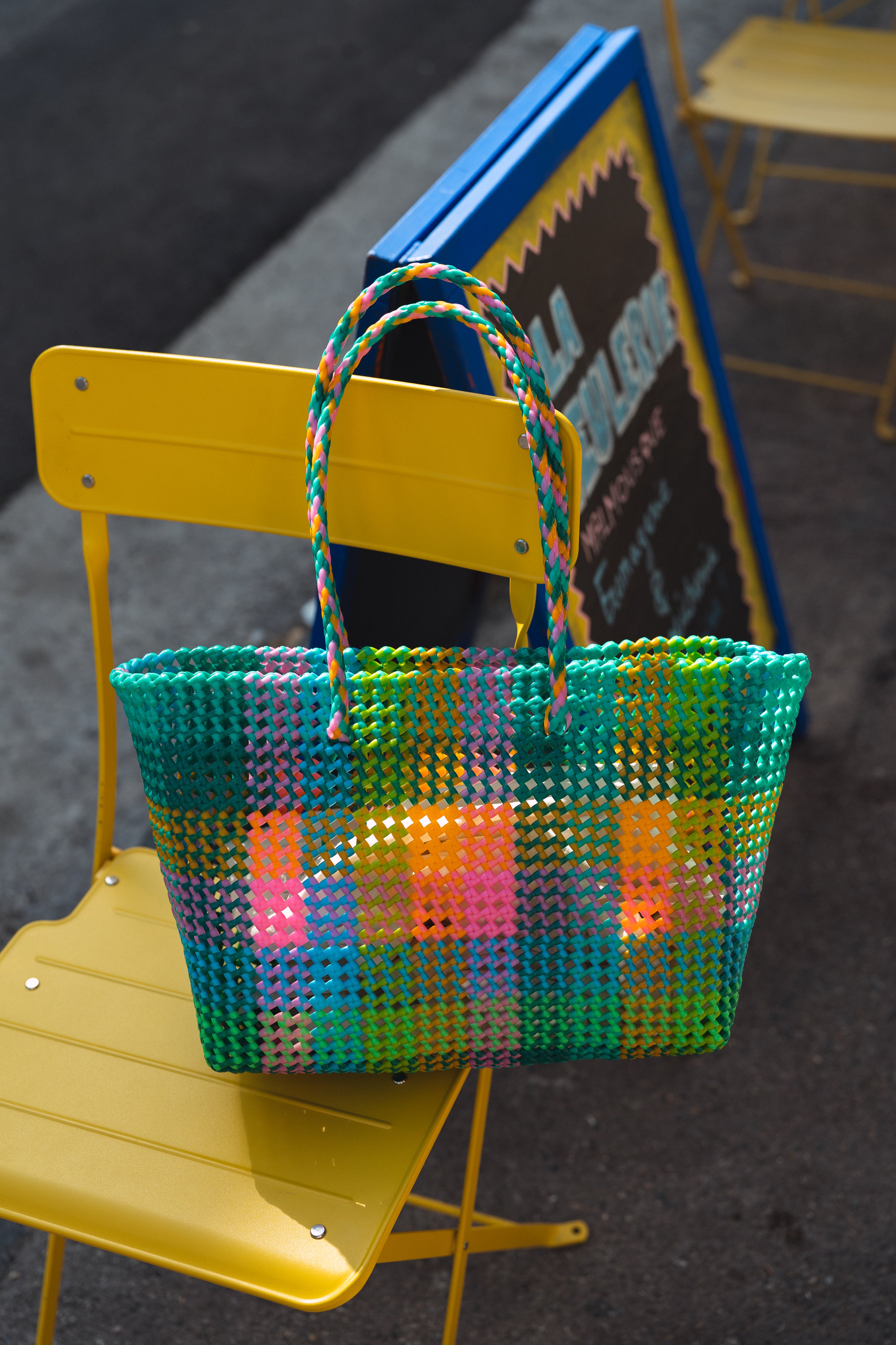 N°488L - SAC PANIER TRESSÉ MAIN - GRAND - multicolors
