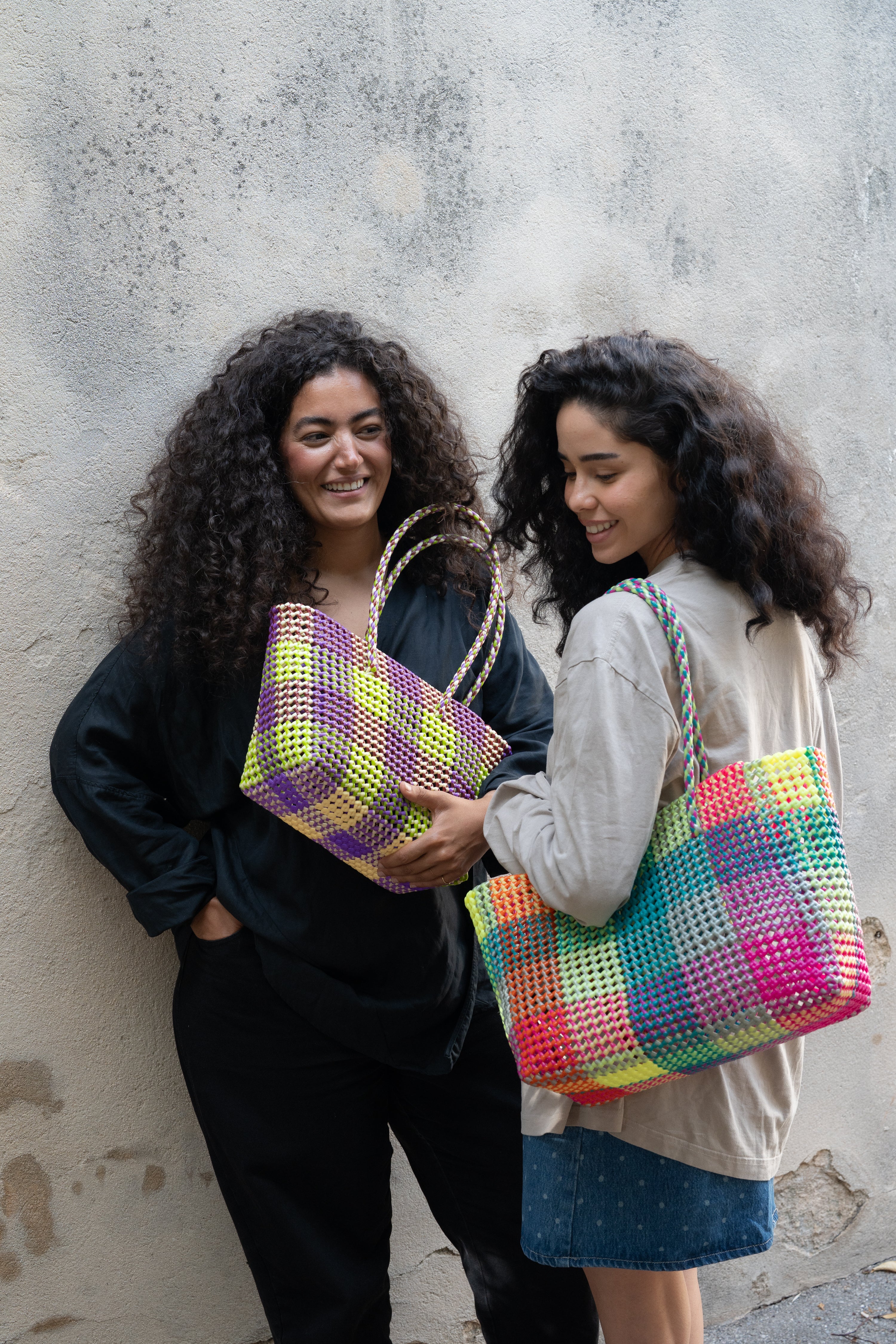N°365L - SAC PANIER TRESSÉ  MAIN - GRAND - multicolors