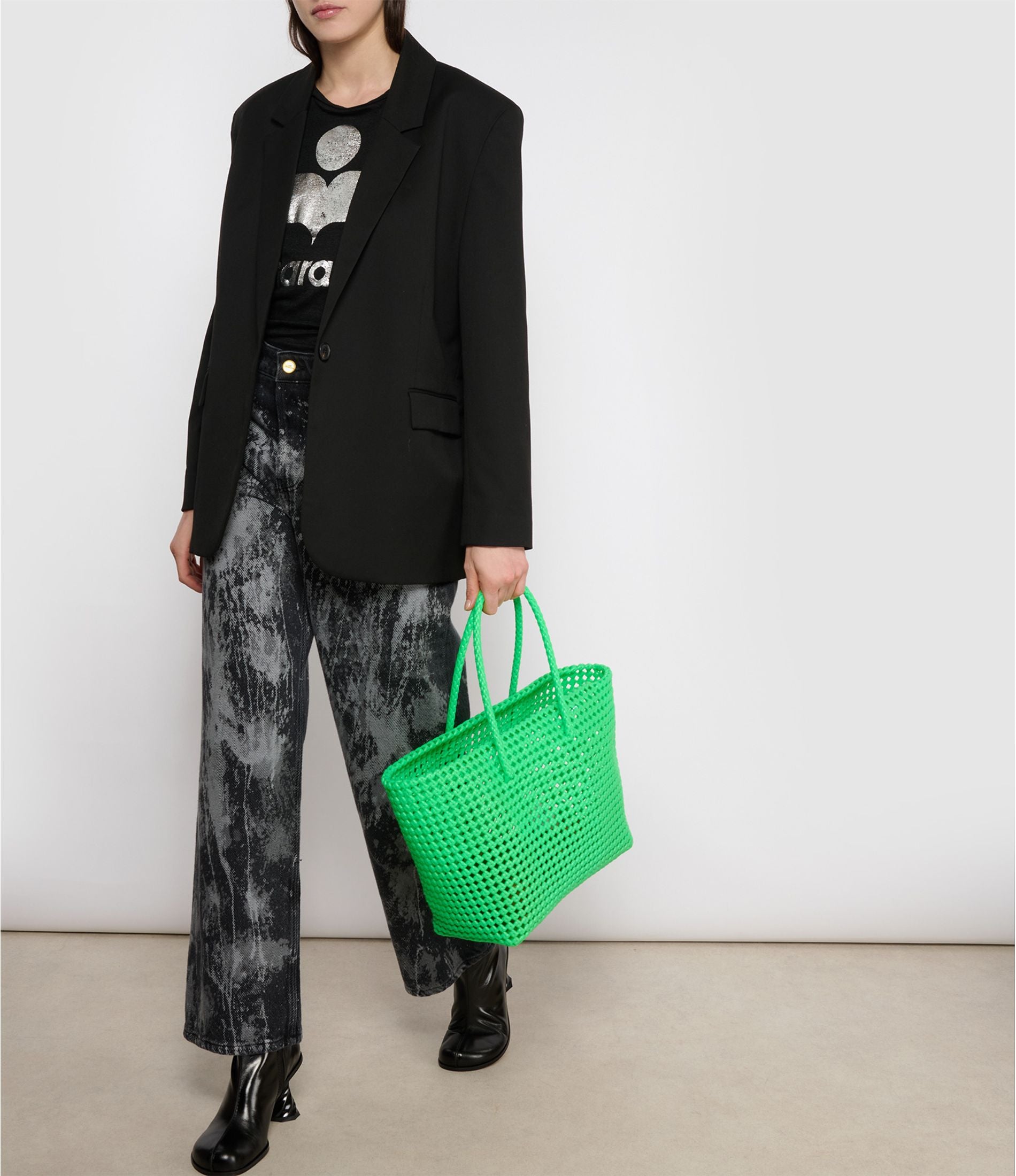 N°41L - SAC PANIER TRESSÉ MAIN - GRAND - vert fluo