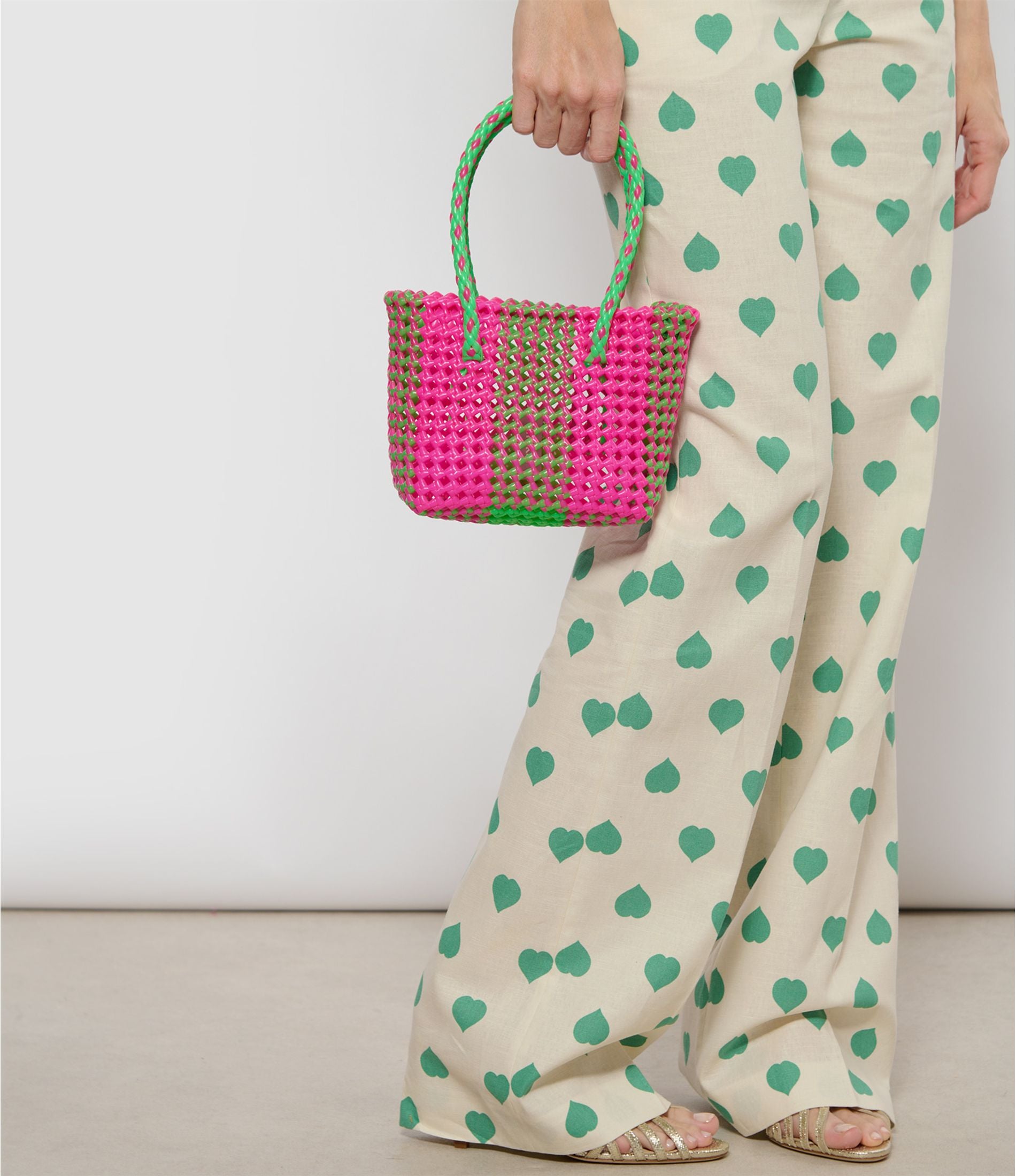 N°20XS bis - SAC PANIER TRESSÉ MAIN - MINI - rose fluo & vert fluo