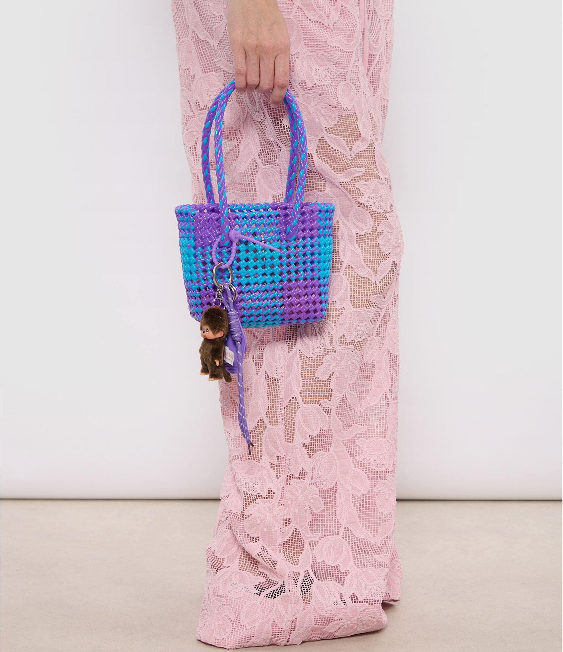 N°4XS - SAC PANIER TRESSÉ MAIN - MINI - violet & bleu clair