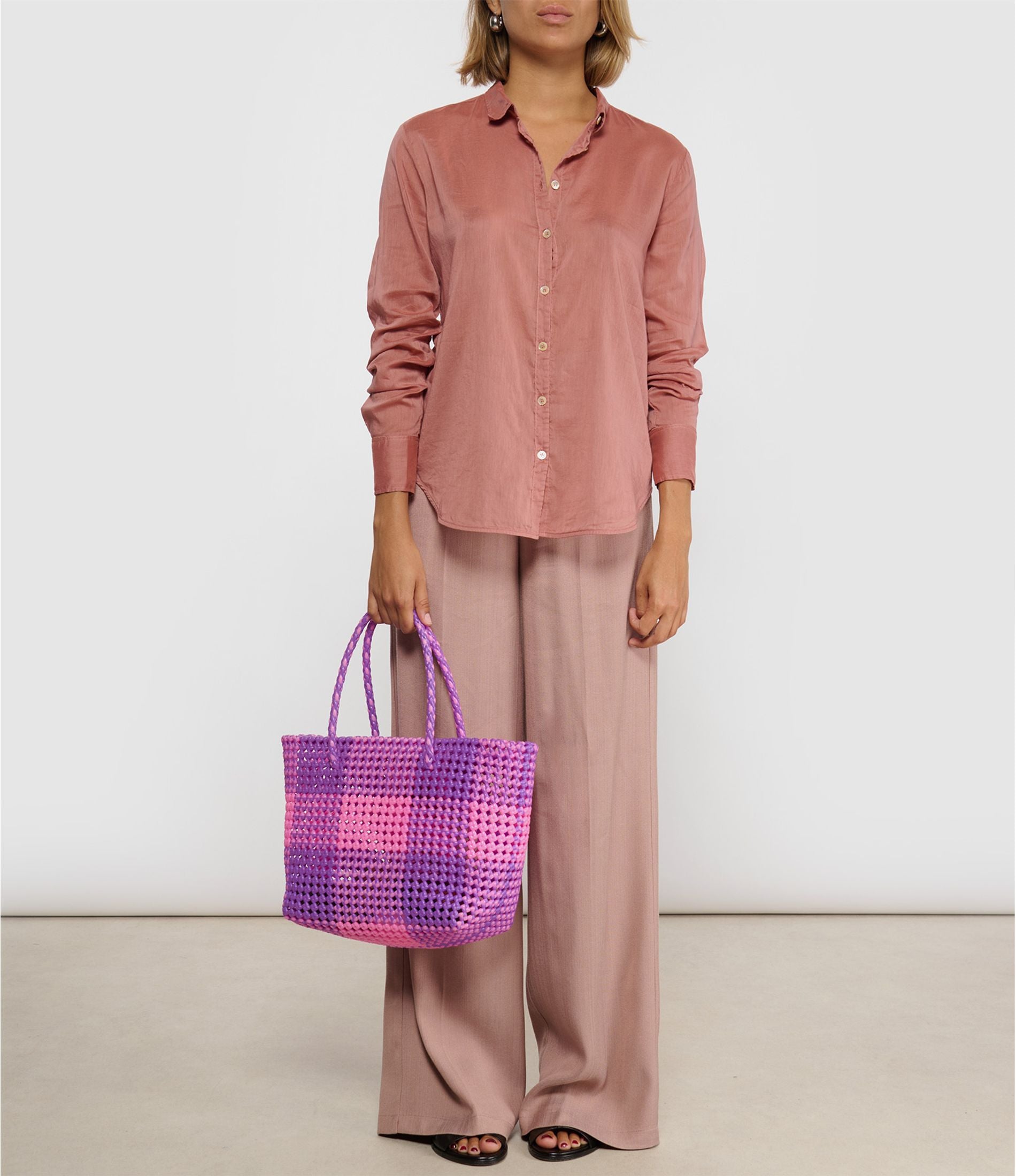 N°10M - SAC PANIER TRESSÉ MAIN - MOYEN - rose clair & violet