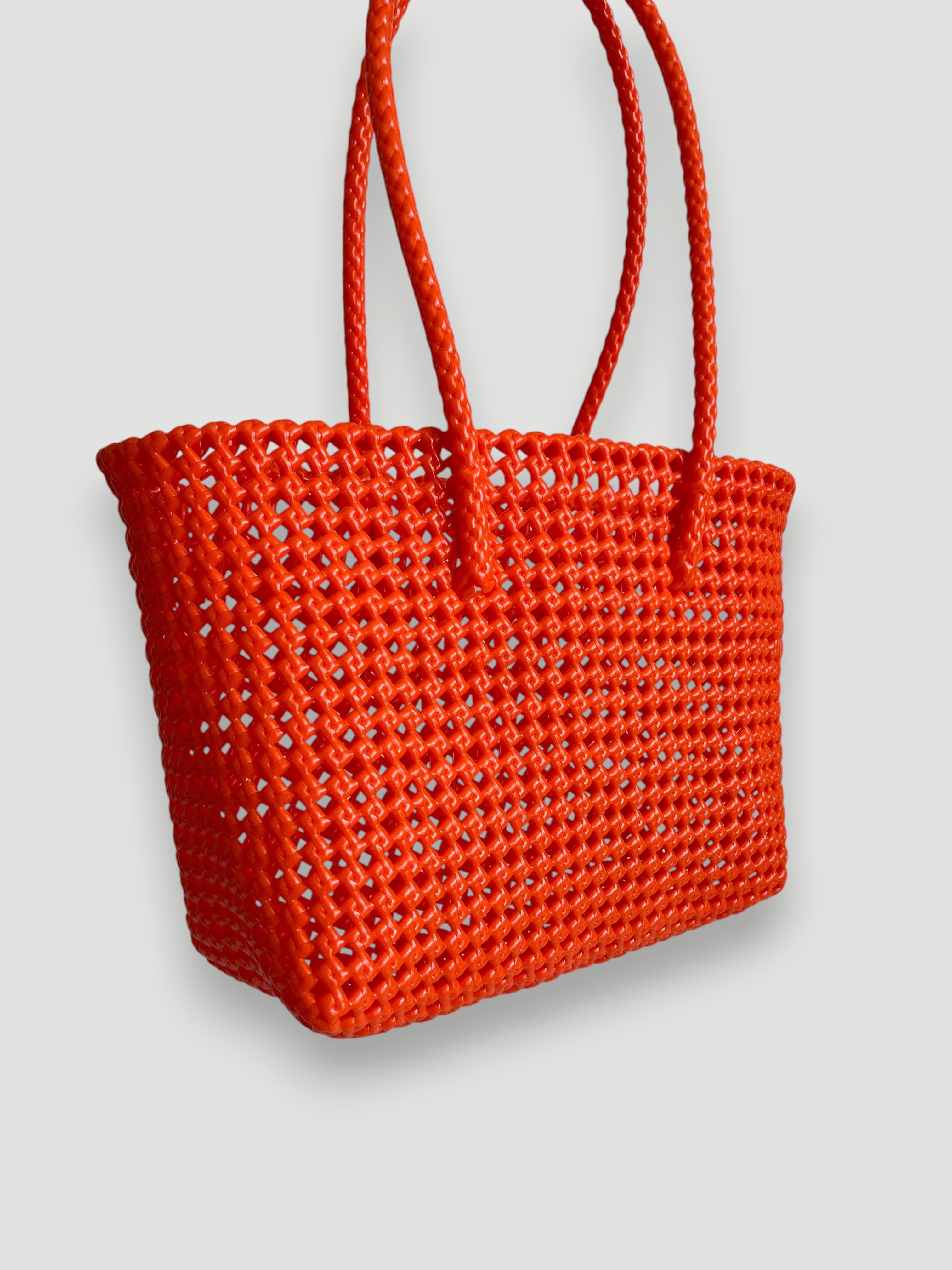 No. 140M - Hand-braided basket bag - medium - orange